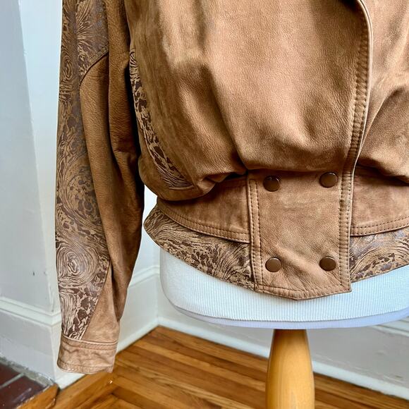 Vintage 80s Suzie’s Fashion Tan Leather Jacket S Blouson Bomber Brown - Picture 3 of 12